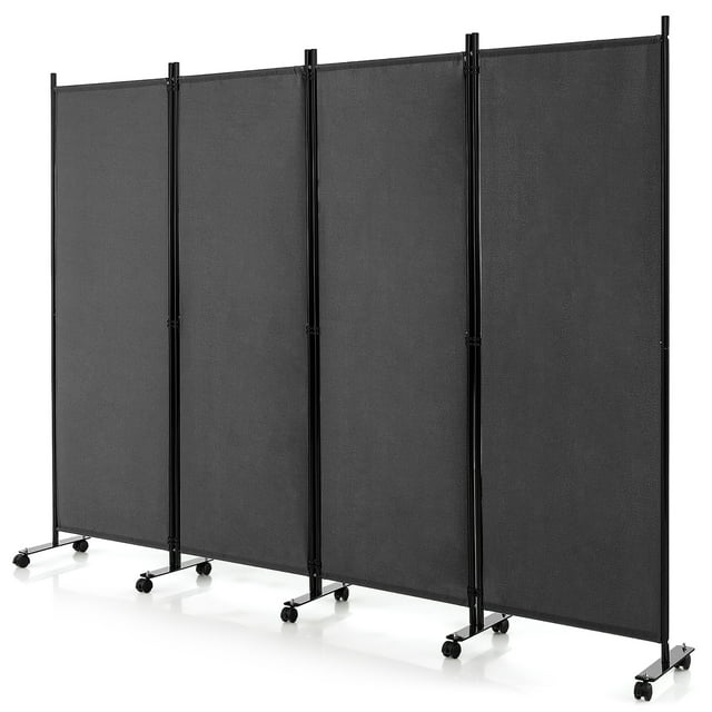 Costway Paravent Pliant à 4 Panneaux 6 Pi Paravent Roulant avec Roues Verrouillables Gris