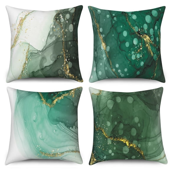 Dashan Green and Gold Throw Pillow Covers 18x18 Set of 4,Abstract Marble Decorative Pillow Cases for Bedroom Sofa Couch