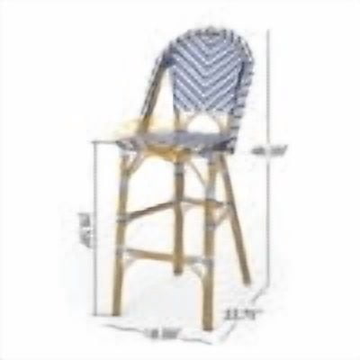 Outdoor French Style Bar Stool Set of 2 29.5 Inch, PE Rattan Frame Height Seats for Patio Bar, Navy Blue and White