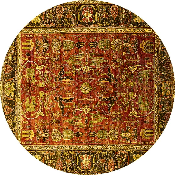 Ahgly Company Indoor Round Oriental Yellow Traditional Area Rugs, 4' Round