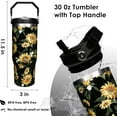 thumbnail image 3 of 30 oz Sunflower Flip Straw Tumbler with Top Handle for Sunflower Lover Resuable Vacuum Insulated Flip Top Water bottle for Home Office Car Sunflower, 3 of 6