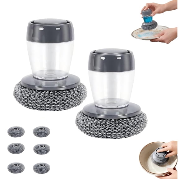2-Pack Soap Dispensing Kitchen Scrubber Brush – Nylon Bristle Dishwashing Tool