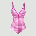 thumbnail image 7 of Womens One-Piece Swimsuit with Cover up Skirt Retro Plaid Bathing Suit Summer Beach Swimwear Sets (L, Hot Pink), 7 of 7