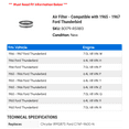 thumbnail image 2 of Air Filter - Compatible with 1965 - 1967 Ford Thunderbird 1966, 2 of 2