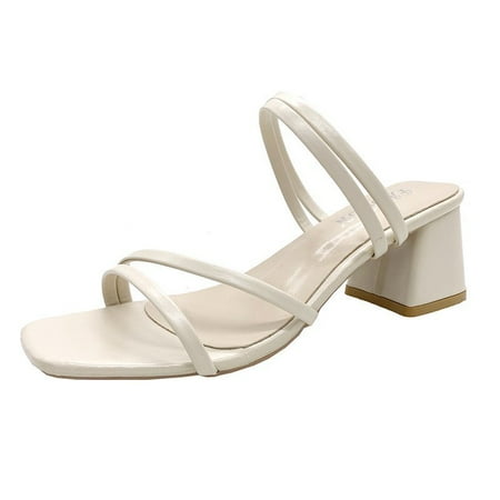 

Toyella Women s Sandals Chunky Heel Ankle-strap Fairy Gentle Style High Heel Sandals Beige 35
