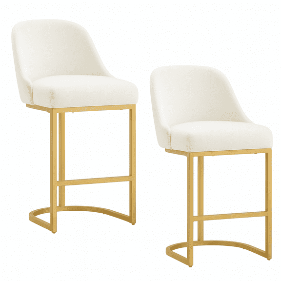 Leick Home Barrel Back Counter Stools with High Density Foam, White/Gold (Set of 2)
