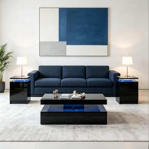 Modern 3-Piece Living Room Table Set Black Finish, Black