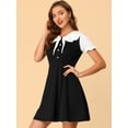 thumbnail image 4 of Vestido De Cuello De Muñeca Con Cuello De Pajarita En Contraste De Color Para Mujer Negro M Allegra K M, 4 of 6
