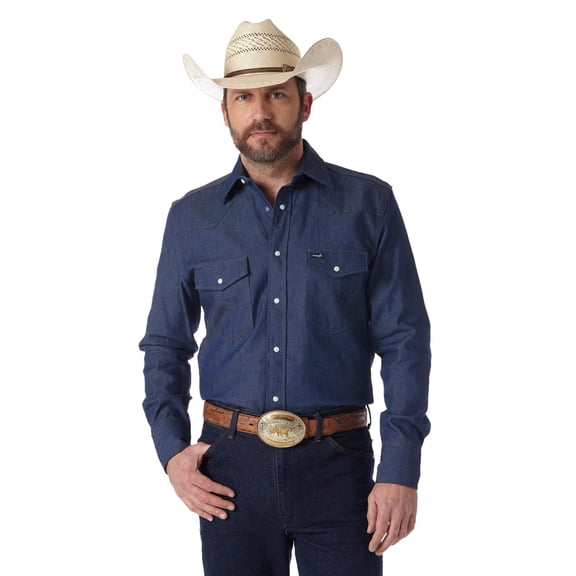 Wrangler Men's Rigid Denim Long Sleeve Classic Snap Shirt MS70119