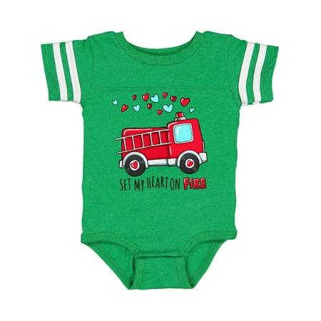 

Inktastic Set My Heart on Fire Valentine Fire Truck with Hearts Gift Baby Boy or Baby Girl Bodysuit