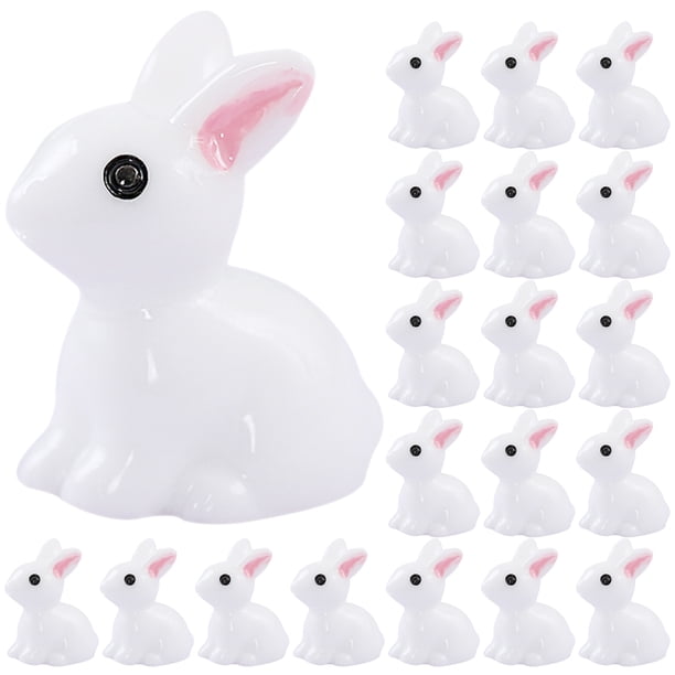40 mini figuras de conejo de resina, pequeños animales, adornos de bonsái, mini decoración de jardín
