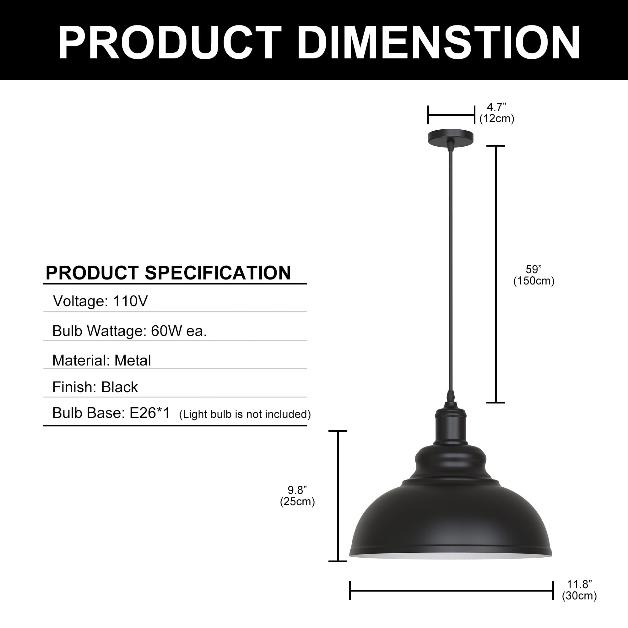Briignite 1-Light Pendant Lighting,Hanging Light Fixtures with E26 Base, Industrial Black Pendant Lights for Hallway Kitchen Island Dining Room Living Room