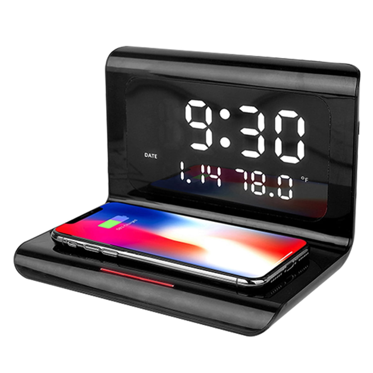 Zunammy Alarm Clock with 10W Wireless Charging and LED Display Thermometer - Black