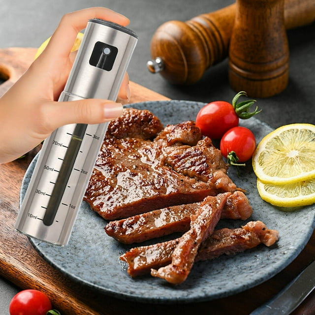 Oil Bottle with Sprayer for Kitchen Use - Stainless Steel Olive & Vinegar Spray Bottle for Grilling Baking Roasting Air Fryer Multipurpose Storage Container for Culinary Tasks