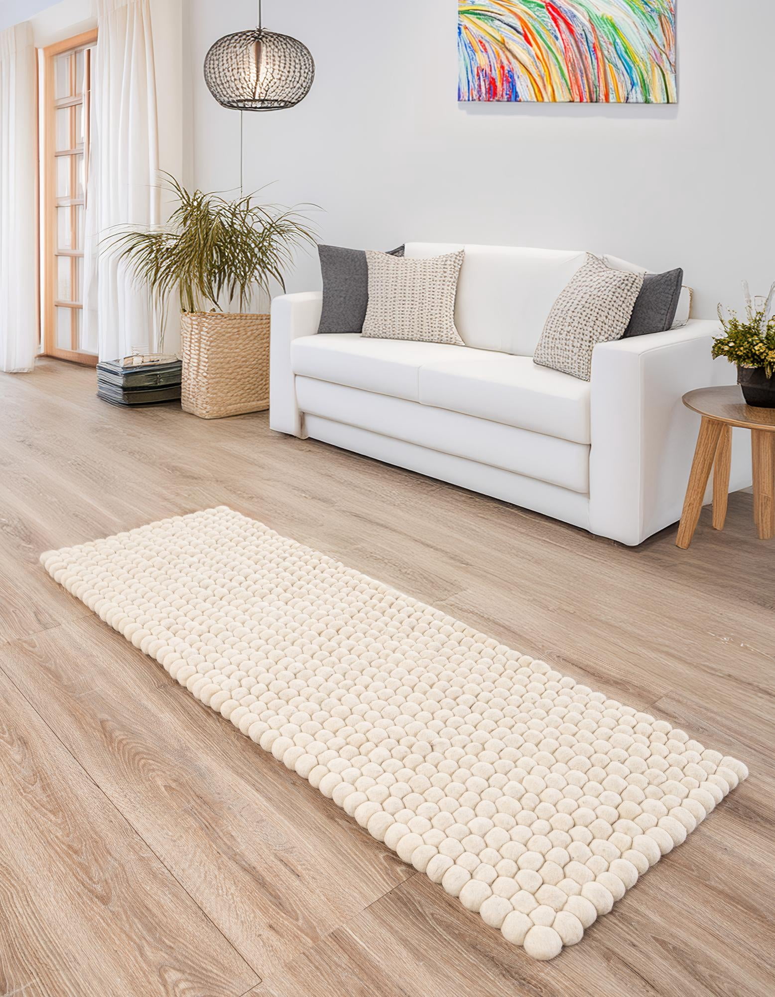 Unique Loom Felt Ball Collection Area Rug - Cloud (2' 2" x 6' 1" Runner Ivory)