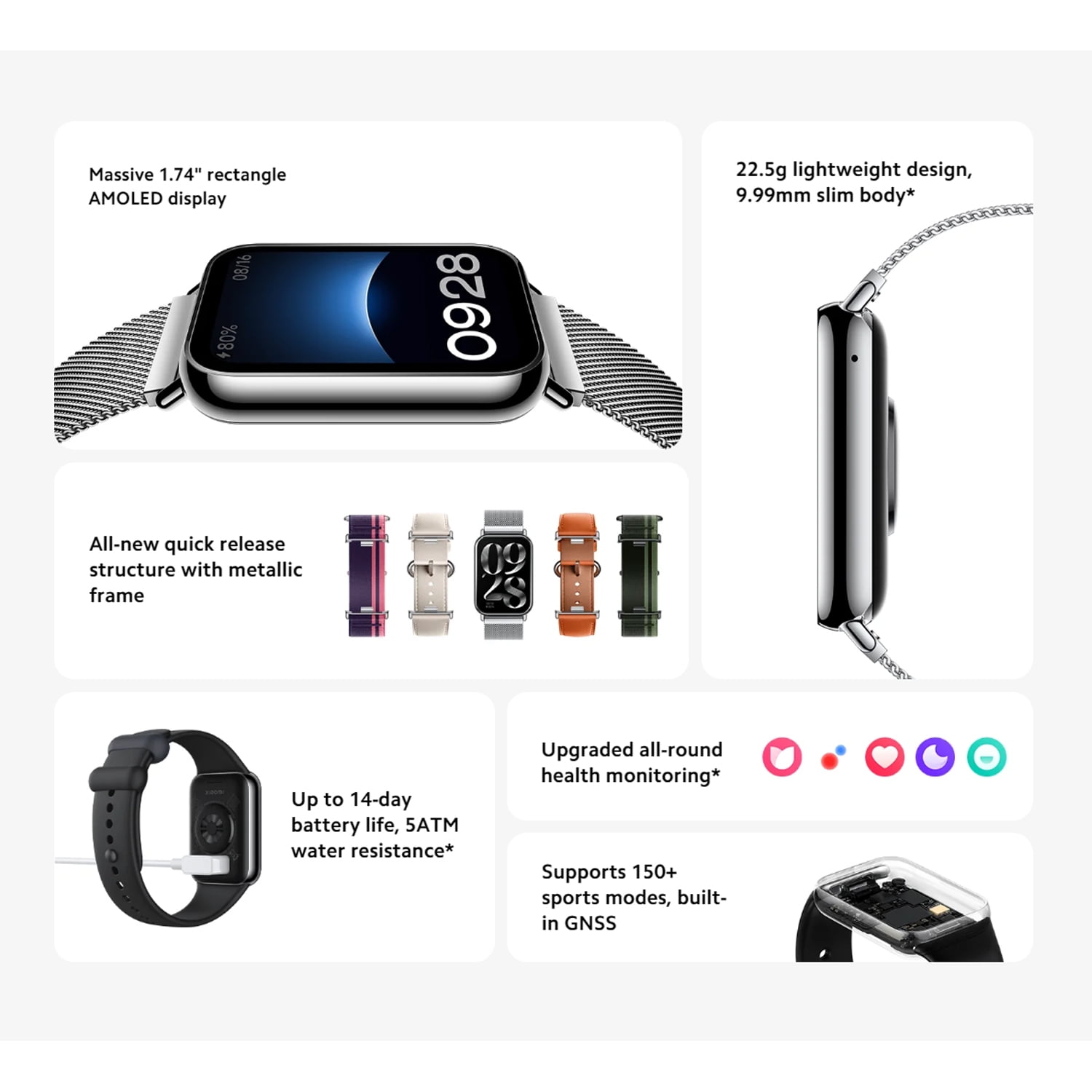 Xiaomi Smart Band 8 Pro, Bluetooth Fitness Tracker 1.74" AMOLED, Up to 14 days Battery, Silver