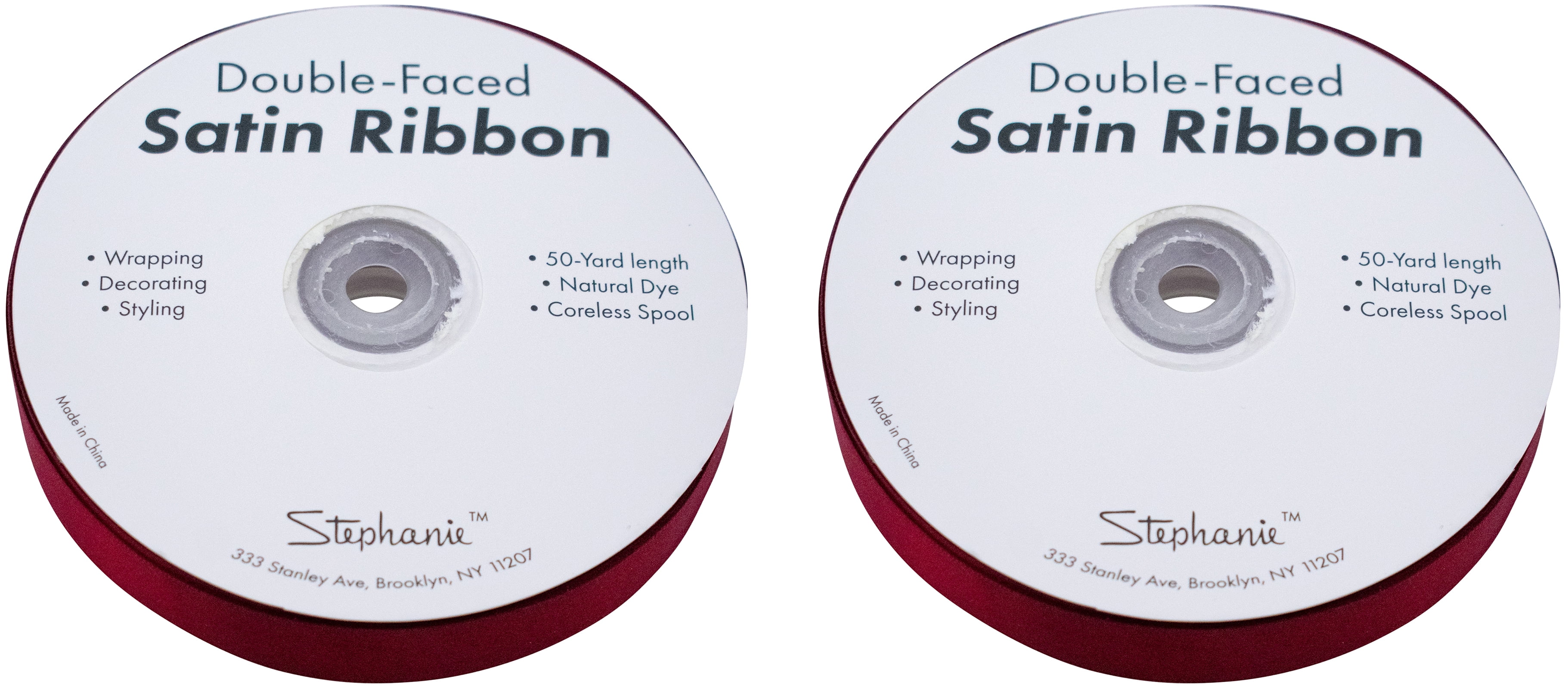 Set of 2 Double Faced Satin Ribbon 100 Yards (3/4", Burgundy)