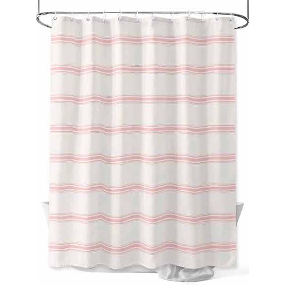 Boanket Polyester Fabric Pink Striped Shower Curtain, Rustic Pink Stripe Modern Art Beige Waterproof Bathtub Curtain Bathroom Decor Set with Hooks 36 x 72 Inches,