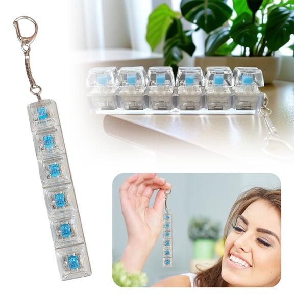 Keyboard Fidget Toy,1PC Keyboard Keychain,Key Fidget,Keychain With Led Lights,6-In-1 Stress Relief Clicker Toy,Keyboard Button For Anxiety Relief,Sensory Decompression Toy For Kids & Adults