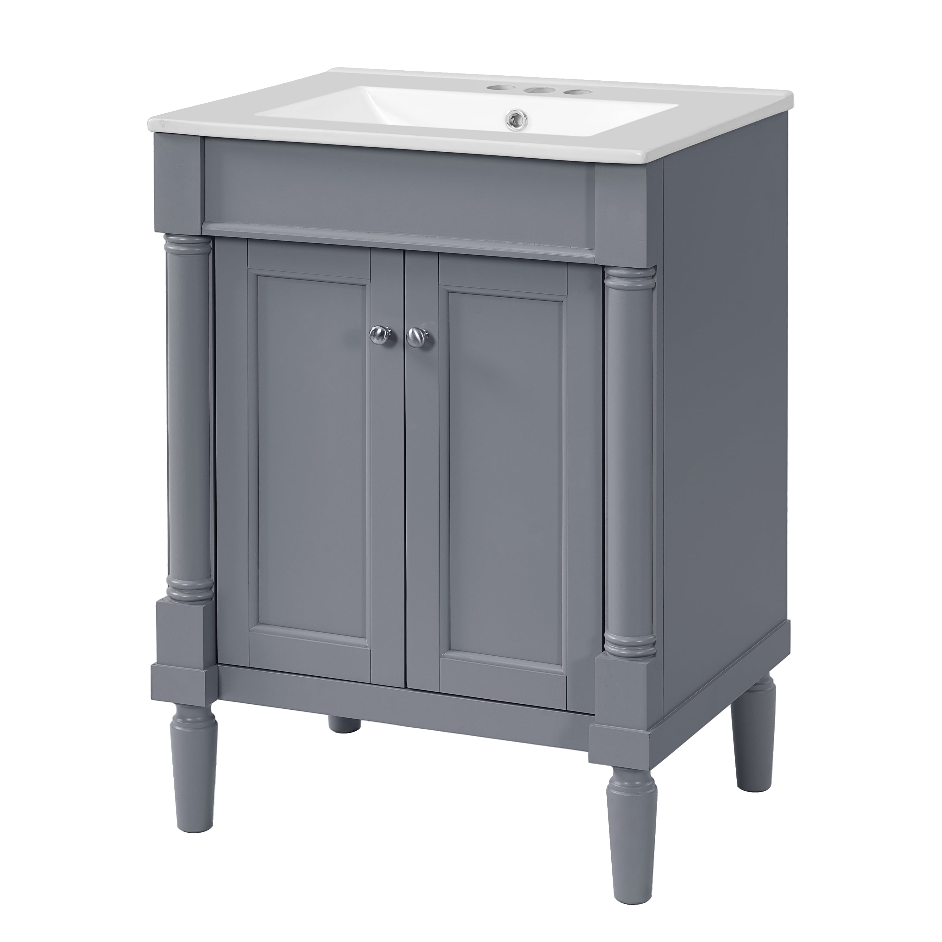 Homy Casa 24" Bathroom Vanity with Sink, Ceramic Top, 2-Door Storage Cabinet, Gray