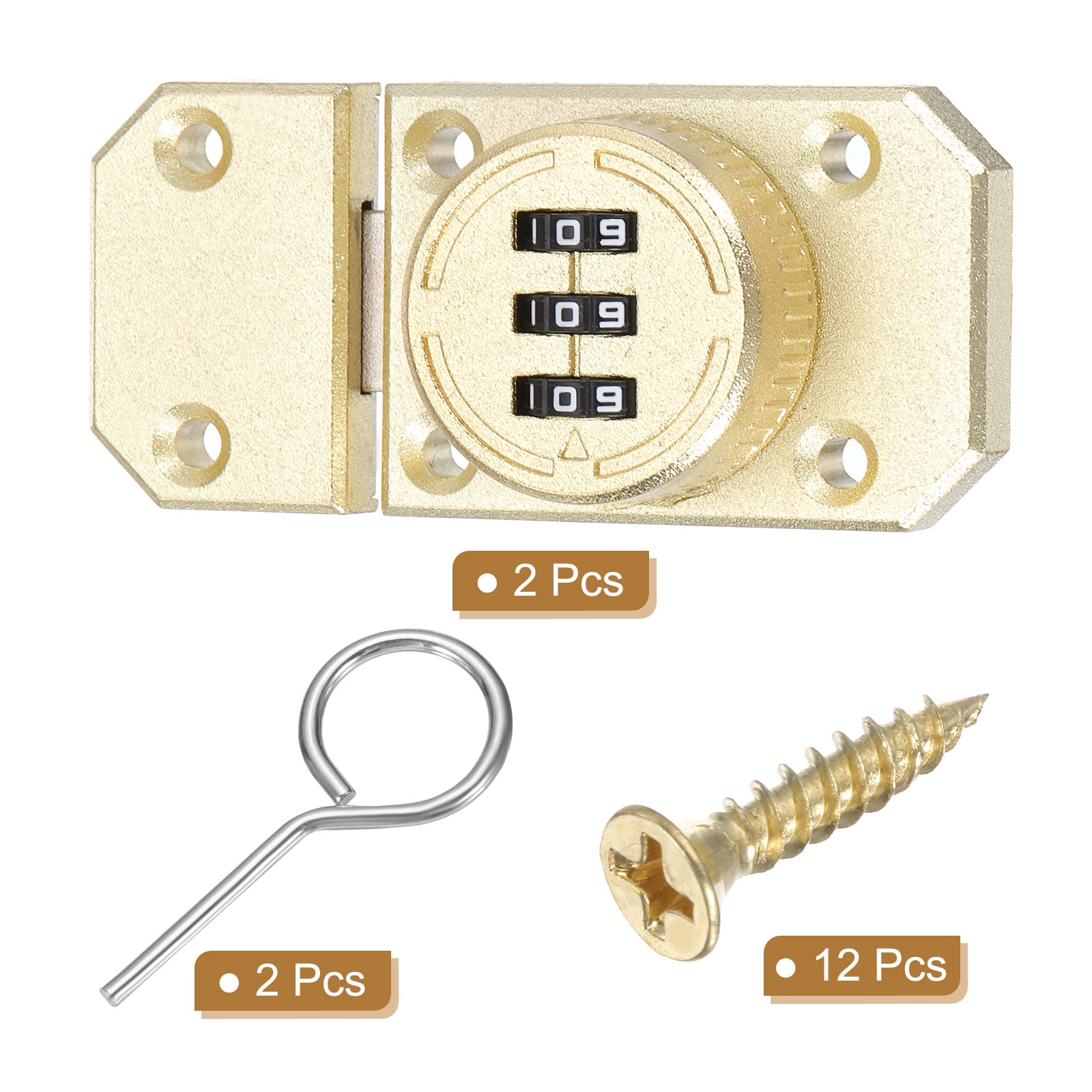 Combination Cabinet Lock, Zinc Alloy Mechanical Keyless Safety Door Latch, Gold 2 Pcs