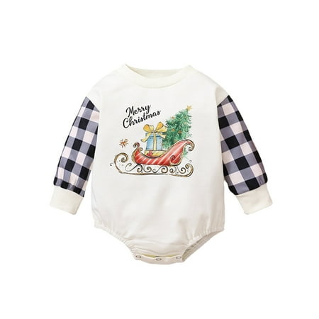 

Niuer Infant Short One Piece Xmas Jumpsuit Newborn Loose Christmas Romper Buttons Home Long Sleeve Casual Bodysuit Beige 90cm