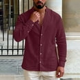 thumbnail image 6 of Linen Shirts for Men Button Down V Neck Long Sleeve Tops Lightweight Casual Spring Summer Beach Travel Blouse (M, Wine), 6 of 8