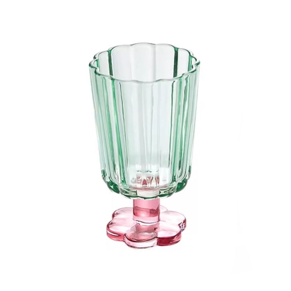 Hand Blown Footed Drinking Glasses, 7.5Oz Colored Flower Shaped Goblets for Juice Cold-drink Wine Champagne