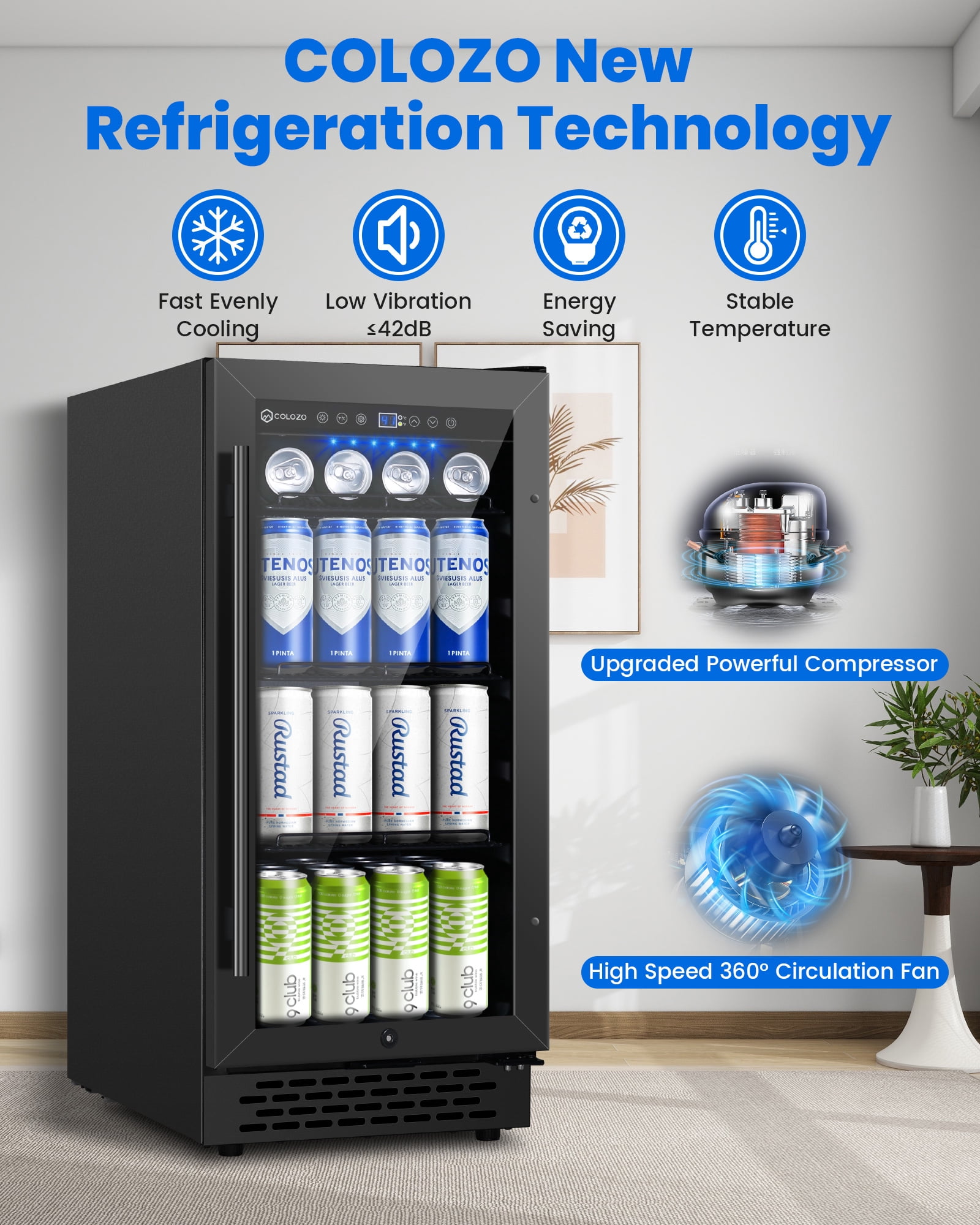 COLOZO 15 inch Beverage Refrigerator,Freestanding Beverage Fridge Cooler for Home Bar