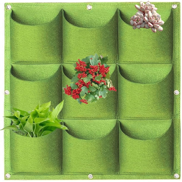 Bolsas para maceteros colgantes, 9 bolsillos para colgar en la pared vertical, bolsas de cultivo para plantar, jardinería interior y exterior, flor verde vertical