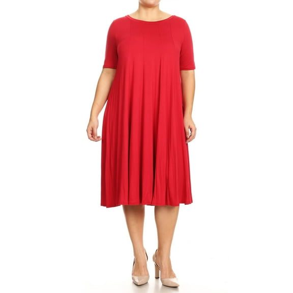 Women's Elegant Plus Size Midi Dress A-Line Design with Short Sleeves
