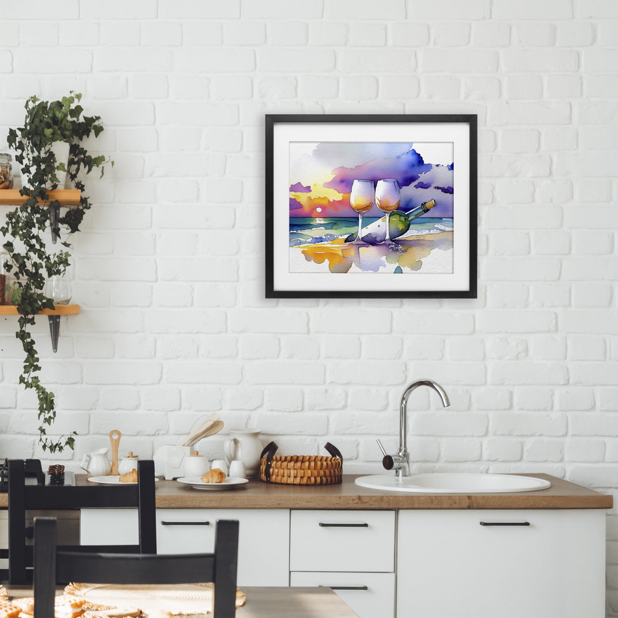 Stupell Industries Coastal Cheers with Wine Black Framed Print Under Glass, design by Shelly Craig