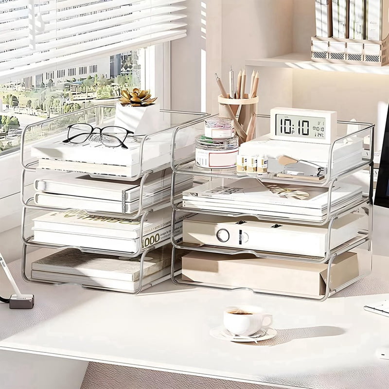 4-Tier Paper Organizer for Desk, Stackable Desk Organizer Paper Tray