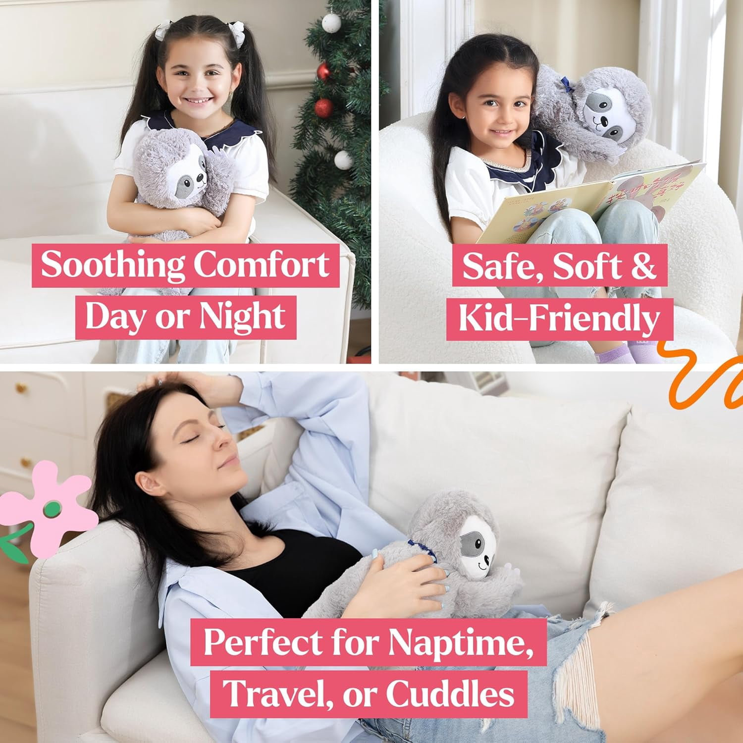 Lilly’s Love Weighted Animal Sloth- Heatable Warmie Plush & Coolable Plush , Lavender Scented Comfort Toy for Relaxation