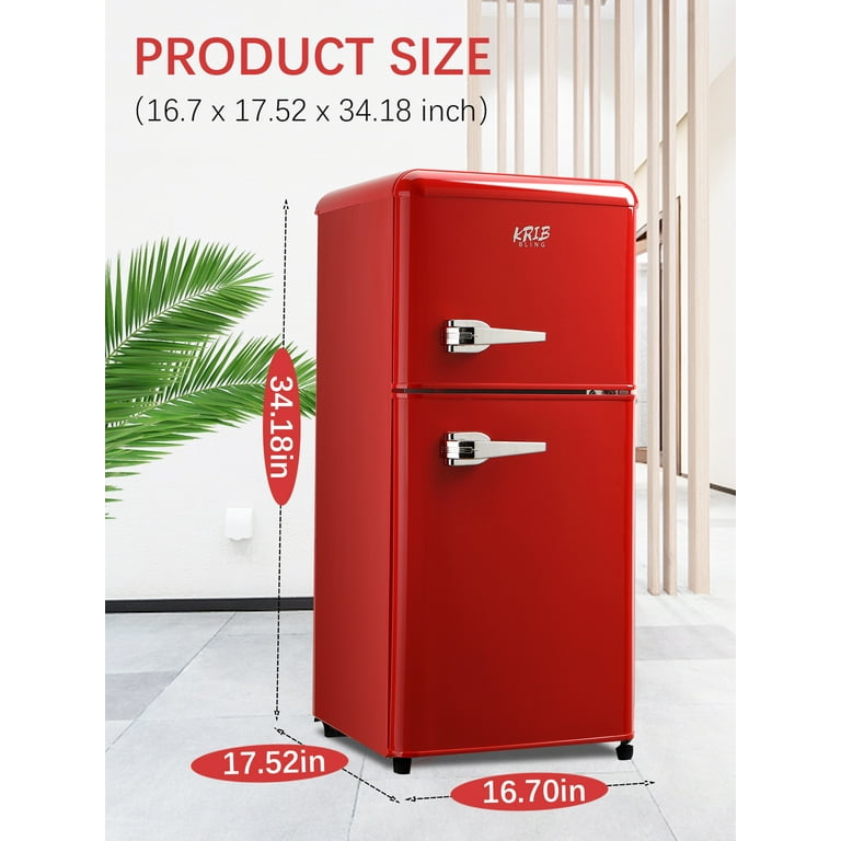 KRIB BLING 3.5 Cu.Ft Retro Refrigerator with Freezer 2 Door Energy Saving  Top-Freezer Compact Refrigerator with 7 Level Adjustable Thermostat Control