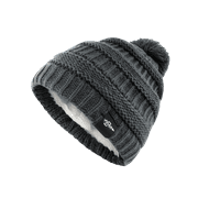 Fear0 NJ Women Plush Insulated Knit Black/Gray/Navy Pom Pom Beanie Hat