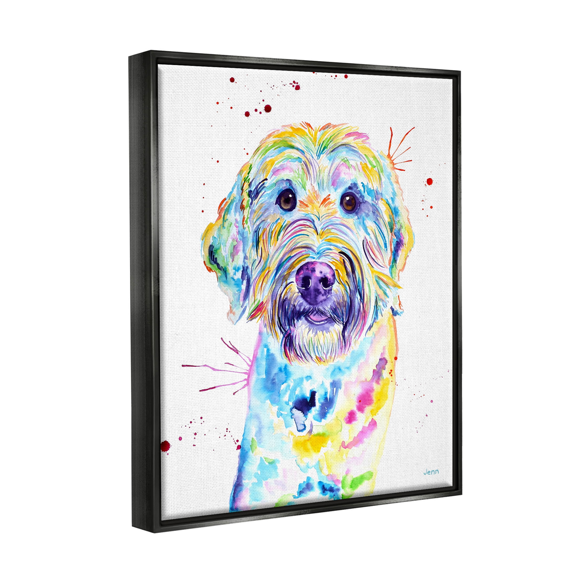 Vivid Goldendoodle Dog Pet Animals & Insects Graphic Art Jet Black Framed Art Print Wall Art