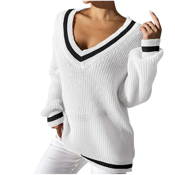 AherBiu Oversized Sweaters for Women Long Sleeve V Neck Knitwear Pullover Tops Fall Casual Loose Sweater