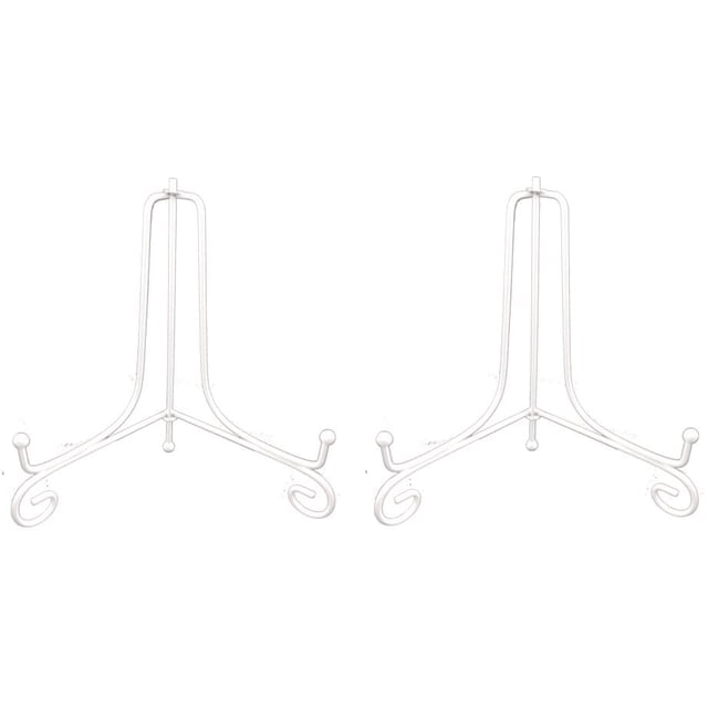 Plate Stands for Display 6 Inch - Adjustable White Metal Holder for Decorative Plates, Picture Frames, Tablets, Vinyl Records - Easel Stand with Foldable Design - 2 Pack