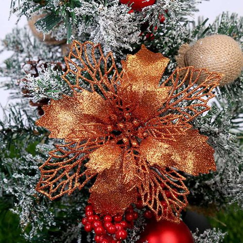 5PCS Glitter Christmas Tree Hollow Flower Pendants Ornament Xmas Home Decoration 
