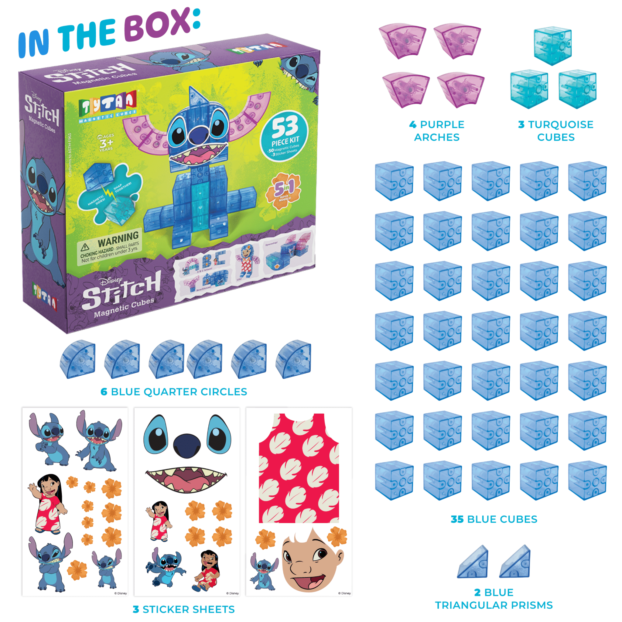 Tytan, Disney Stitch Magnetic Cube Set, 53 Pieces, Multicolor