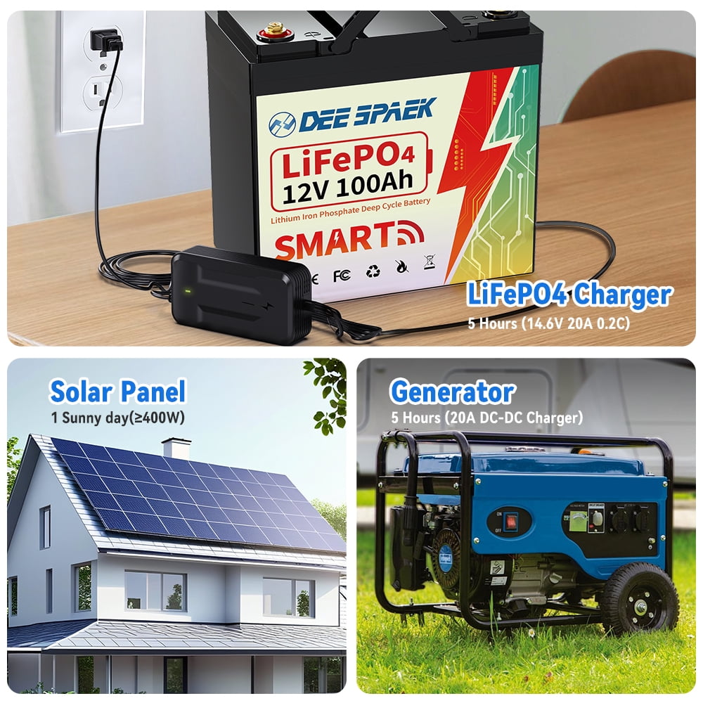 12V 100Ah Mini Lithium LiFePO4 Battery Bluetooth,for RVs,Solar,Marine,Boat,Trolling Motor,Camping,DEESPAEK Group 22NF Deep Cycle Batteries