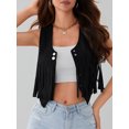 thumbnail image 6 of Lnzyyephy Women's Tassel Suede Vest Solid Color Front Button Sleeveless Hippie Crop Jacket Retro Waistcoat, 6 of 9