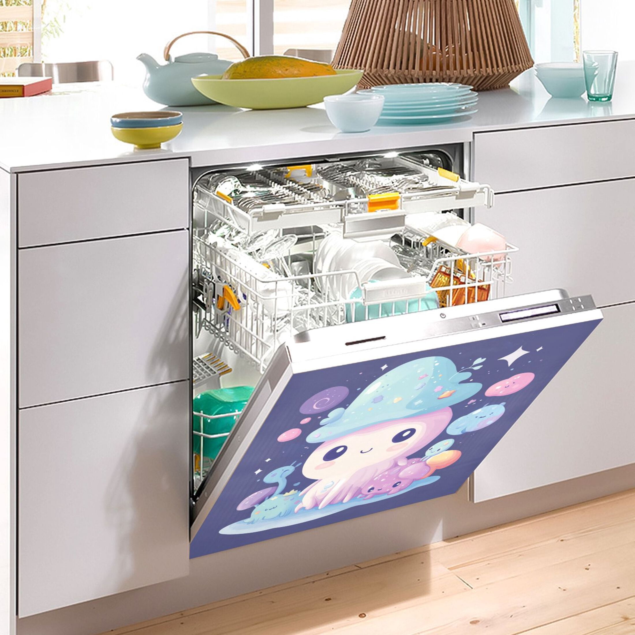 Dishwasher Magnetic Sticker 23x26 Inch Refrigerator Magnetic Sticker Washing Machine Magnetic Sticker Kitchen Panel Magnetic Sticker Home Decor Cartoon Beautiful Jellyfish