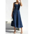 thumbnail image 2 of Chouyatou Women's Adjustable Strap Midi Long Denim Dress 2024 Button Down A-Line Swing Flowy Jean Dress, 2 of 6
