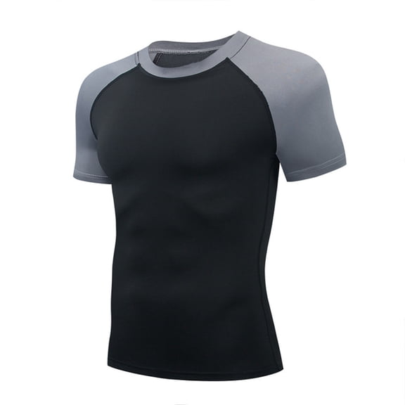 Lutiedan Mens Workout T Shirts Moisture Wicking Crewneck Color Block Short Sleeves Shirt Stretch Summer Running Gym Sports Workout Tops