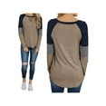 thumbnail image 5 of Women Loose T-Shirt Pullover Long Sleeve Splice Patchwork Blouse Women Stripe Flowy Top Casual Loungewear Basic Tee Tops, 5 of 6