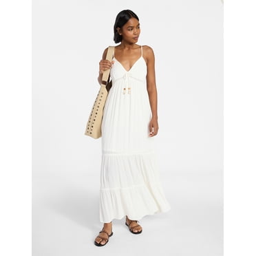 No Boundaries Crochet Lace Trim Tiered Maxi Dress, Women's XXS-XXL