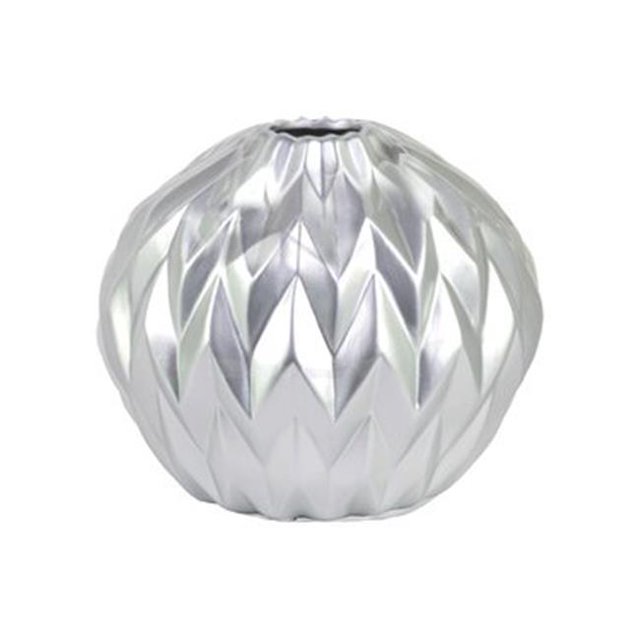 Collection Tendances Urbaines 21447 Céramique Ronde Vase Bas avec la Lèvre Ronde & Gaufré Wave Design&44; Argent