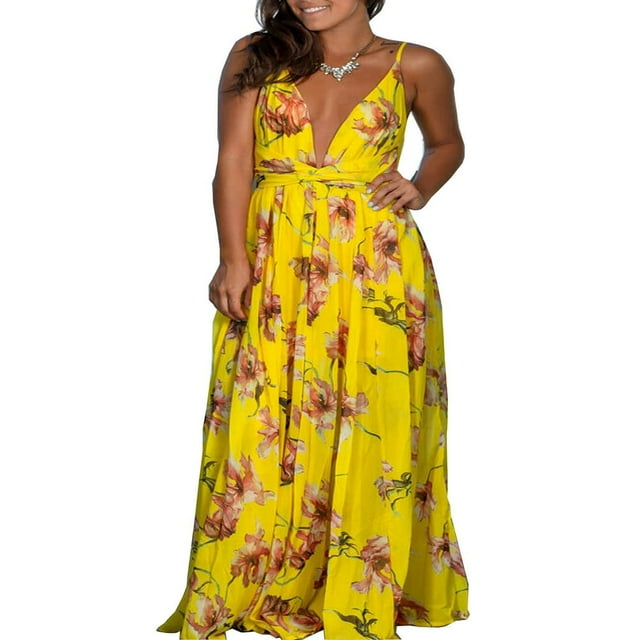 Femmes d'Été Boho Floral Longue Robe Soirée Partie Plage Robe de Plage